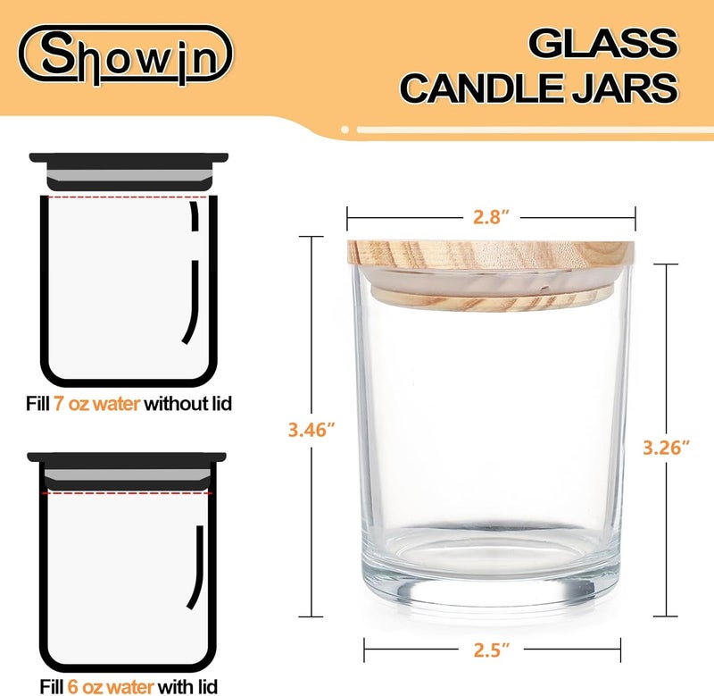 SHOWIN Thick Candle Jars for Making Candles 16 Pcs, 7 OZ Empty Jars with Wood Lids for Candle Making, Sample Container, Clear - Image 2